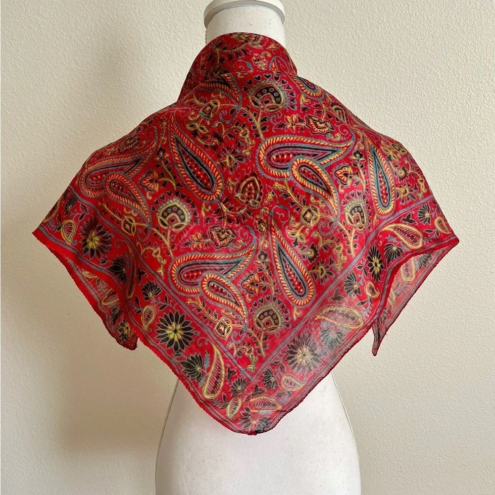 100% pure silk Vibrant Paisley Bandana scarf 25/26 inches